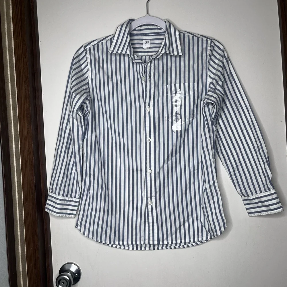 GAP KIDS Blue and White Striped Button Down Shirt